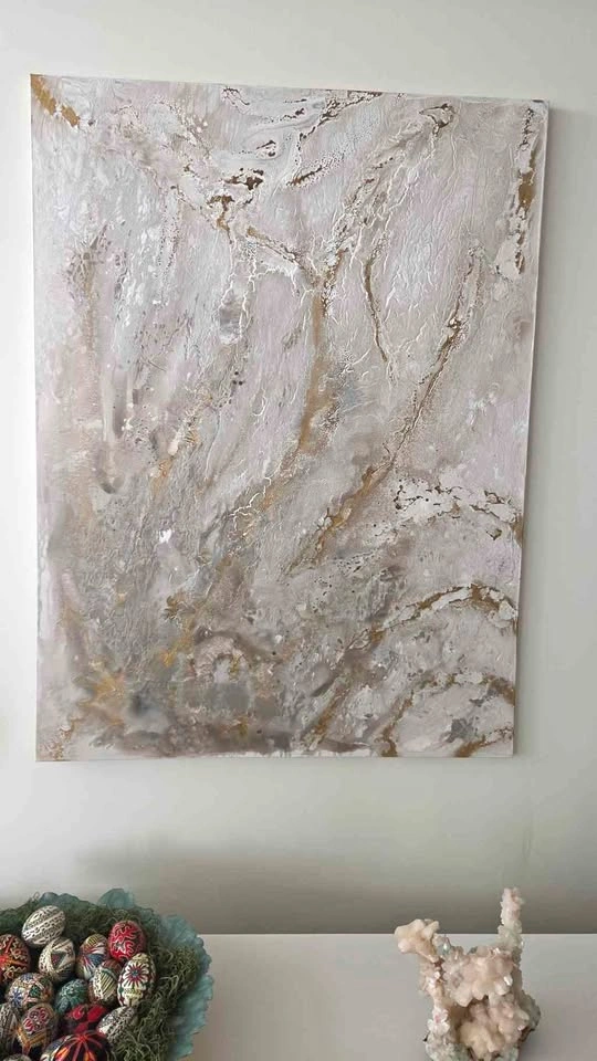 Wall art white gold and gray 30x40"