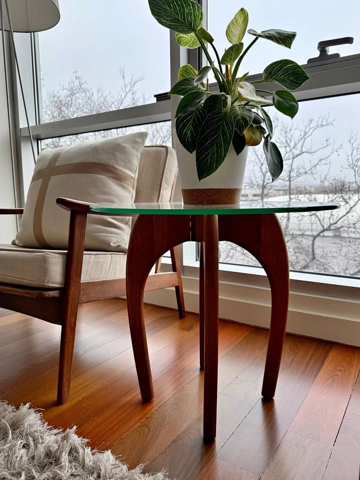 MCM Walnut & Glass Side Table - Adrian Pearsall Style - 1960s