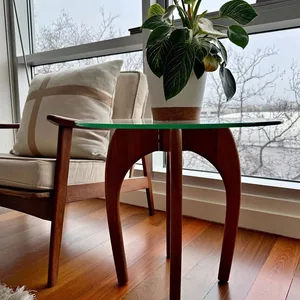 MCM Walnut & Glass Side Table - Adrian Pearsall Style - 1960s