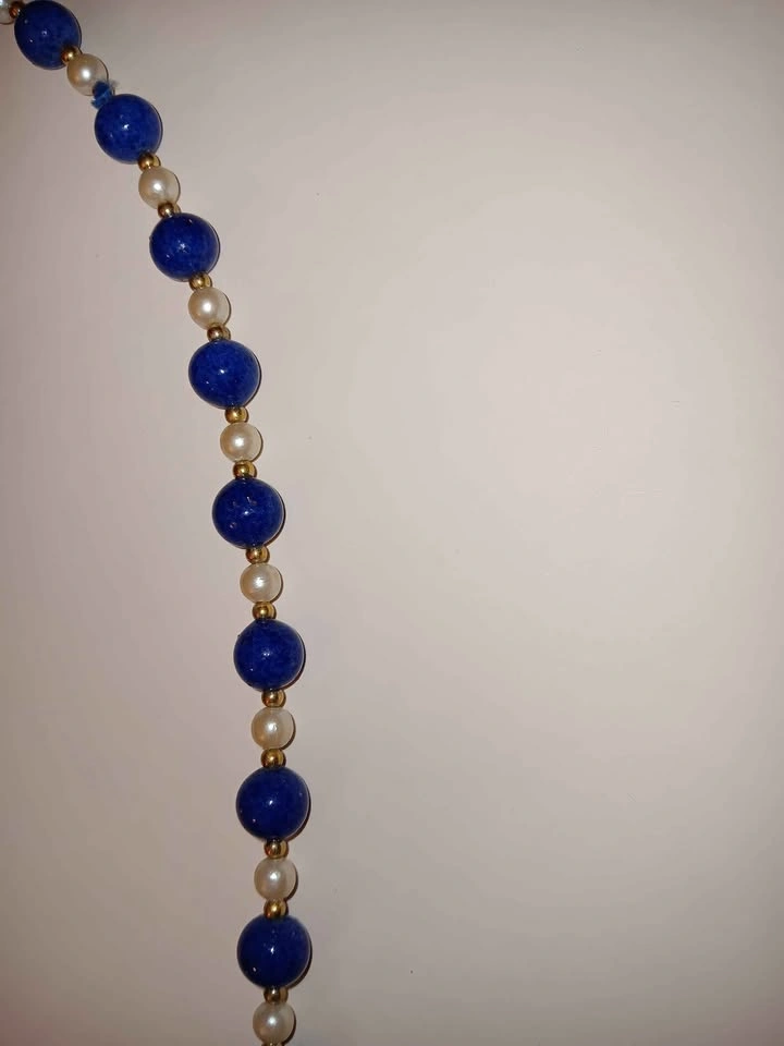 Lapis, Pearl and goldtone bead necklace - photo 2