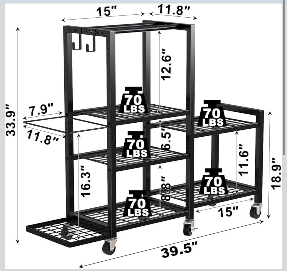 5-Tier Home Gym Storage Rack with Wheels - photo 2