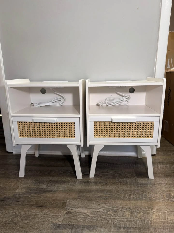 Rattan Nightstands Set of 2 with Charging Station - photo 2