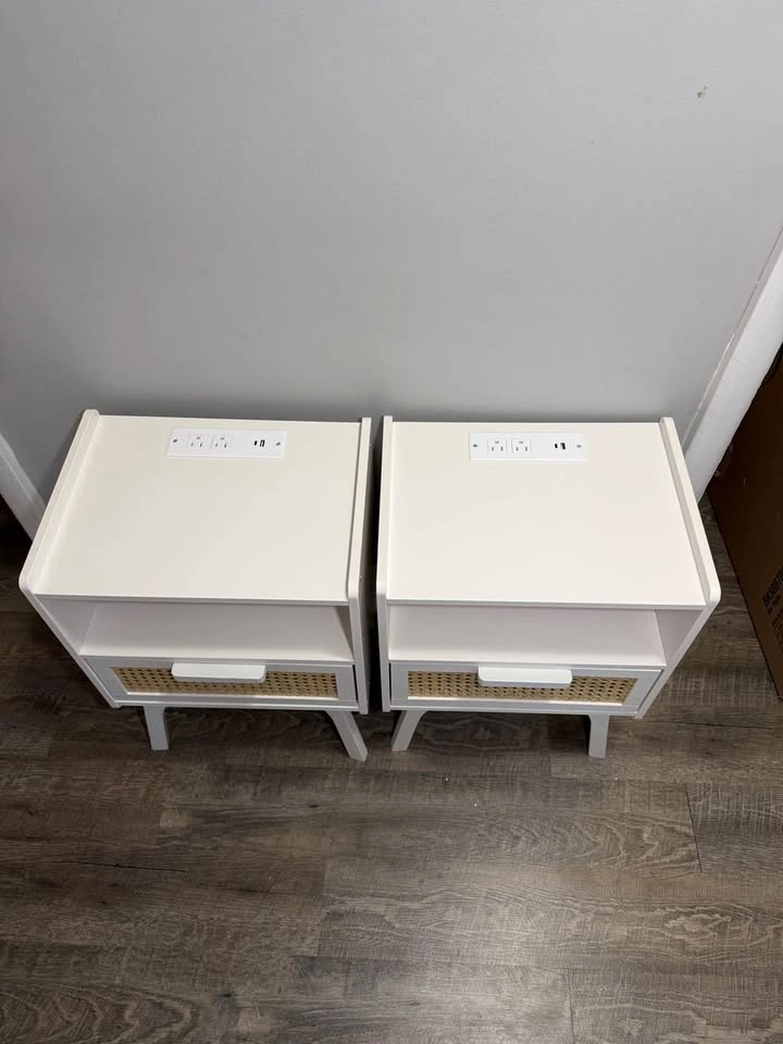 Rattan Nightstands Set of 2 with Charging Station - photo 3