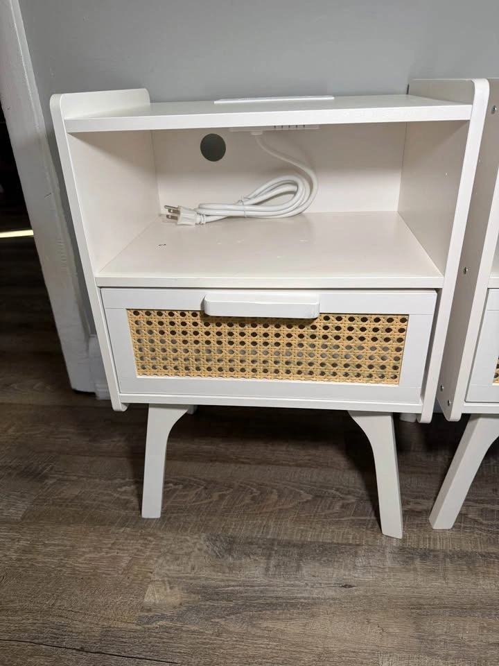 Rattan Nightstands Set of 2 with Charging Station - photo 4