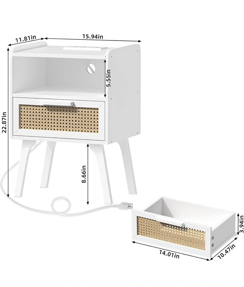 Rattan Nightstands Set of 2 with Charging Station - photo 5