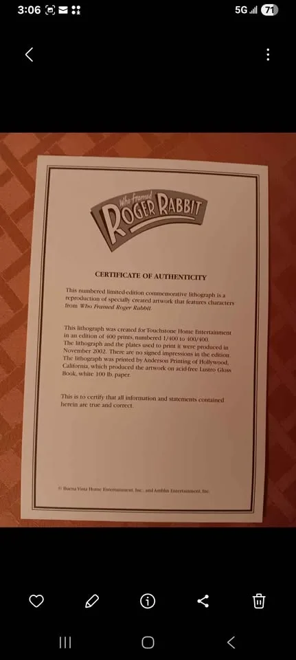 Who Framed Roger Rabbit Lithograph - photo 4