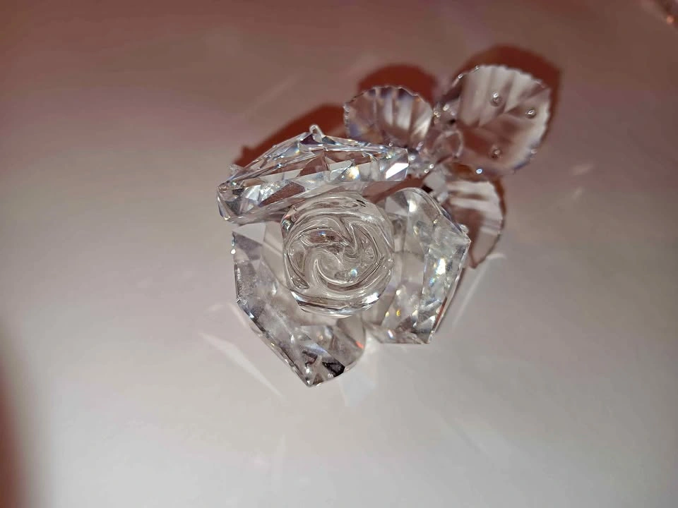 Swarovski Crystal Rose on Stem with Leaves