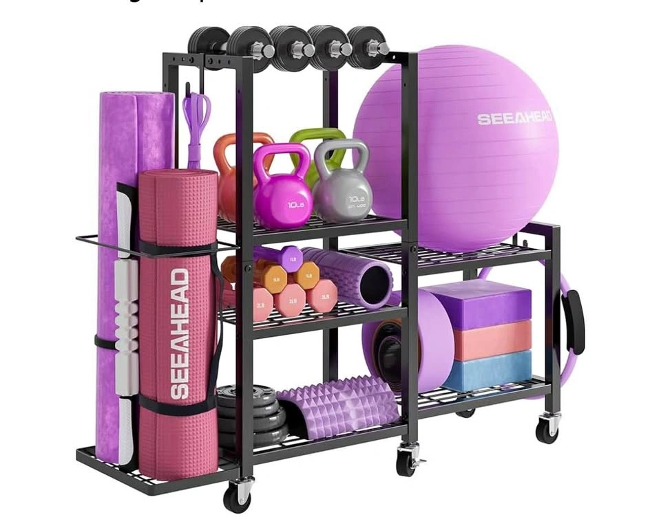 5-Tier Home Gym Storage Rack with Wheels