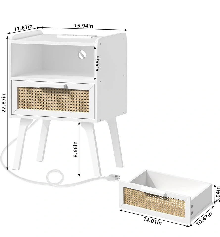 Brand New Rattan Nightstands Set of 2 with Charging Station - photo 2