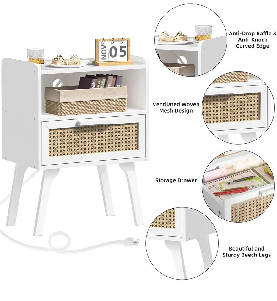 Brand New Rattan Nightstands Set of 2 with Charging Station - photo 3