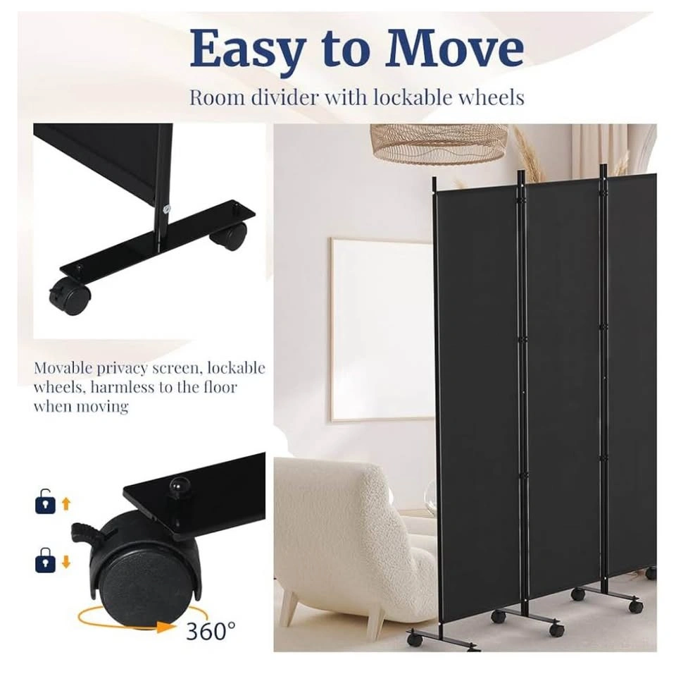 6 Panel Room Divider - 6FT Tall Rolling Privacy Screen - photo 4