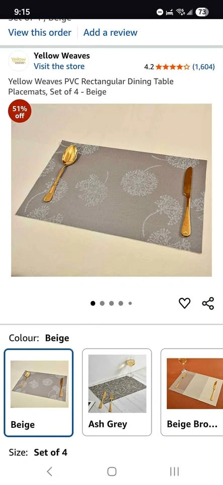 Yellow Weaves PVC Rectangular Placemats Set of 4 Beige