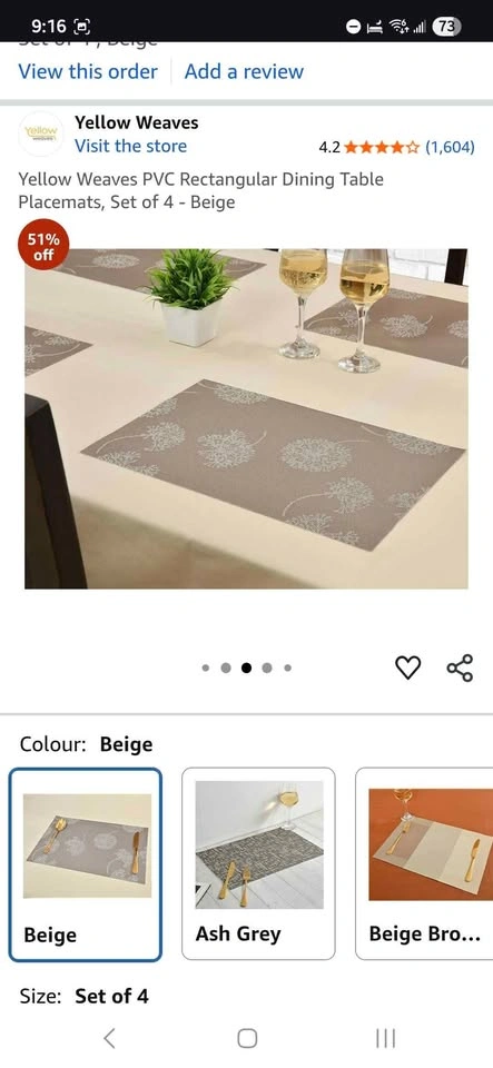 Yellow Weaves PVC Rectangular Placemats Set of 4 Beige - photo 3