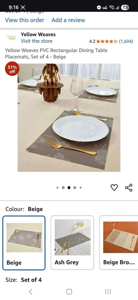 Yellow Weaves PVC Rectangular Placemats Set of 4 Beige - photo 4
