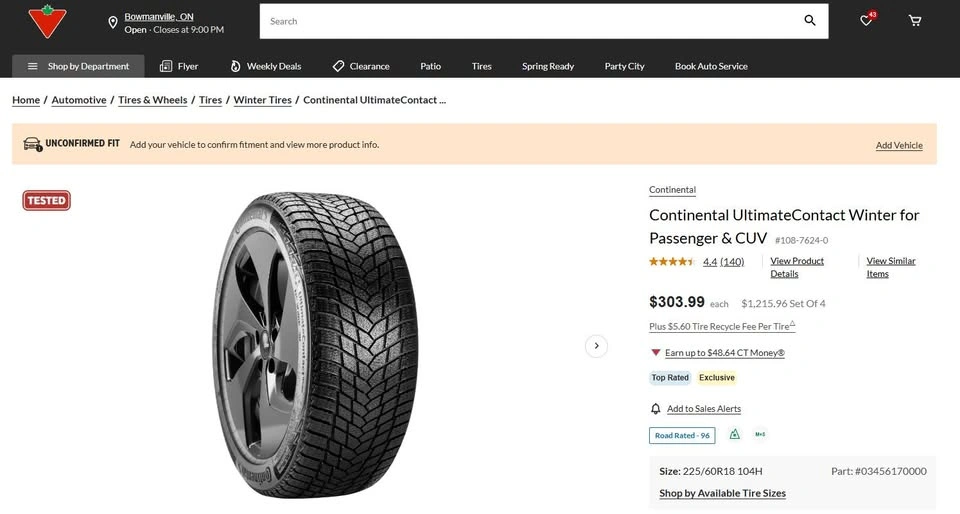 225/60/18 Continental UltimateContact Winter Tires - photo 2