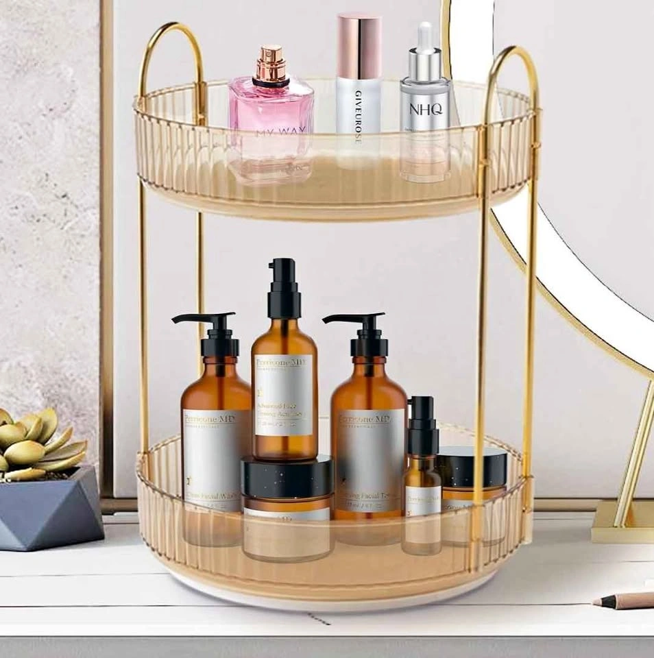 2 Tier Rotating Makeup Organizer - Amber Color