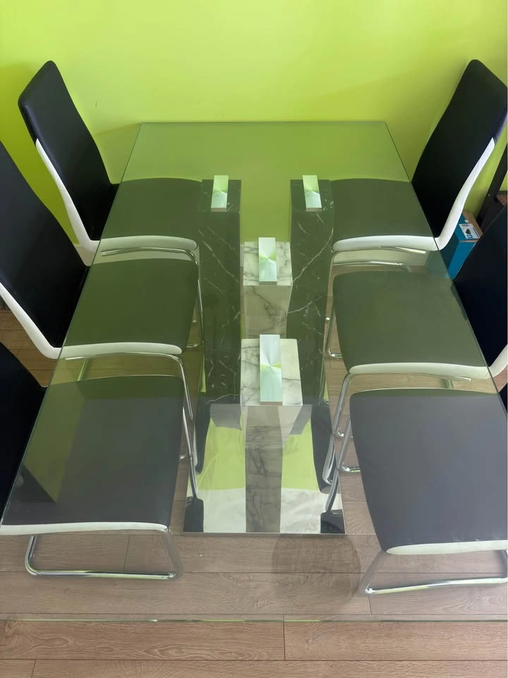 Modern Glass & Marble Dining Set – 6 Chairs Included - photo 2