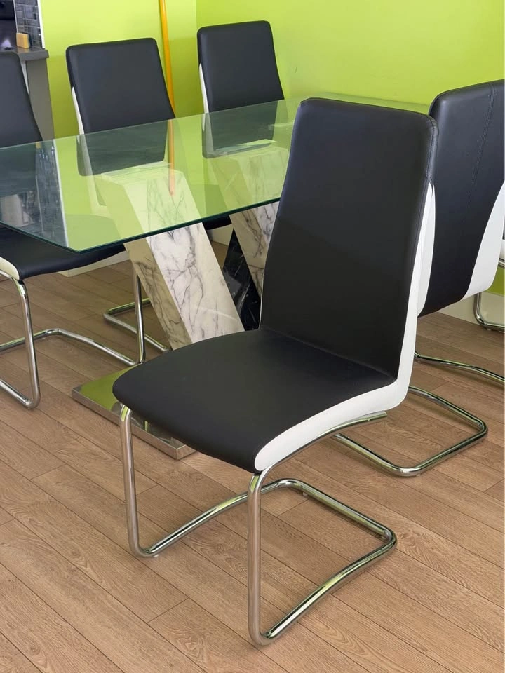 Modern Glass & Marble Dining Set – 6 Chairs Included - photo 3