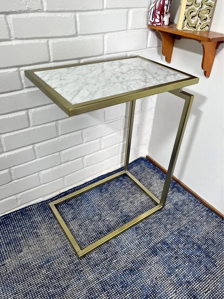 CB2 C-Shaped Marble & Brass Side Table