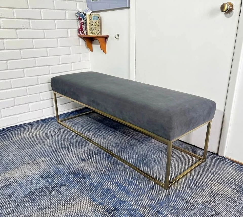 West Elm Grey Velvet & Brass Bench - 48" Accent Bench