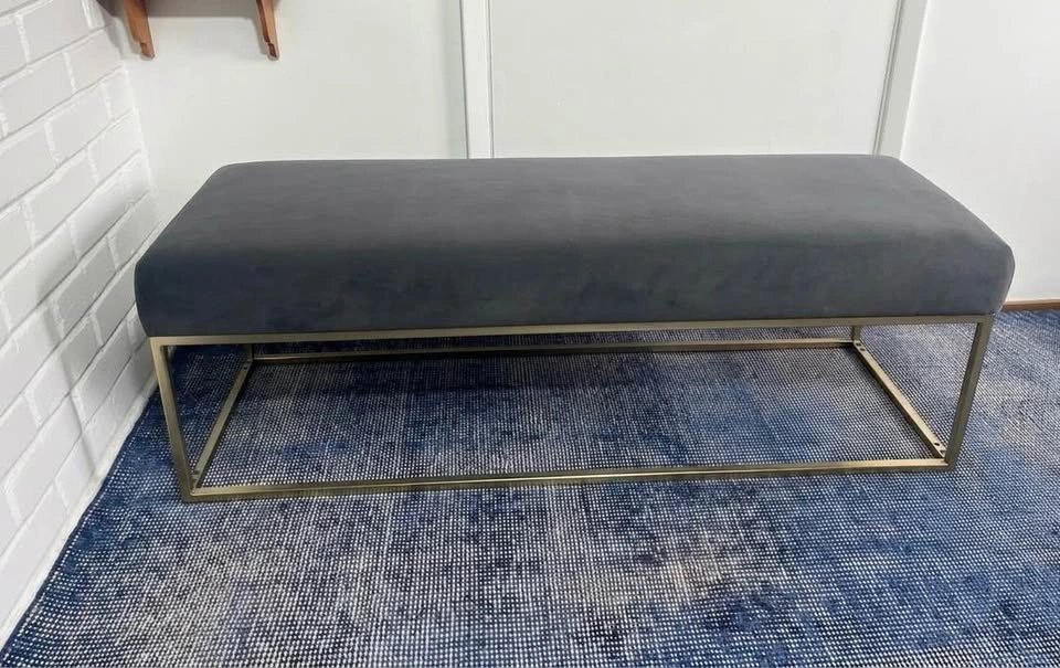 West Elm Grey Velvet & Brass Bench - 48" Accent Bench - photo 2