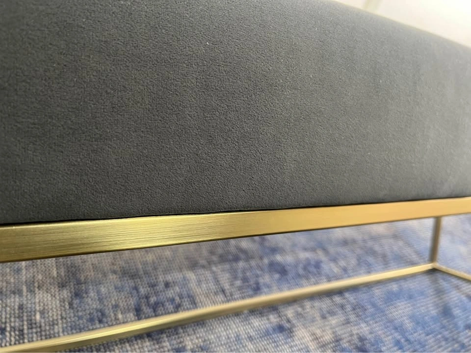 West Elm Grey Velvet & Brass Bench - 48" Accent Bench - photo 3
