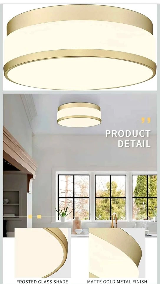 AUTELO Gold Ceiling Light, Frosted Glass Flush Mount