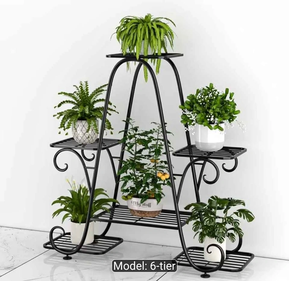 Black Metal Plant Stand - Multi-Level Freestanding Tall Stand
