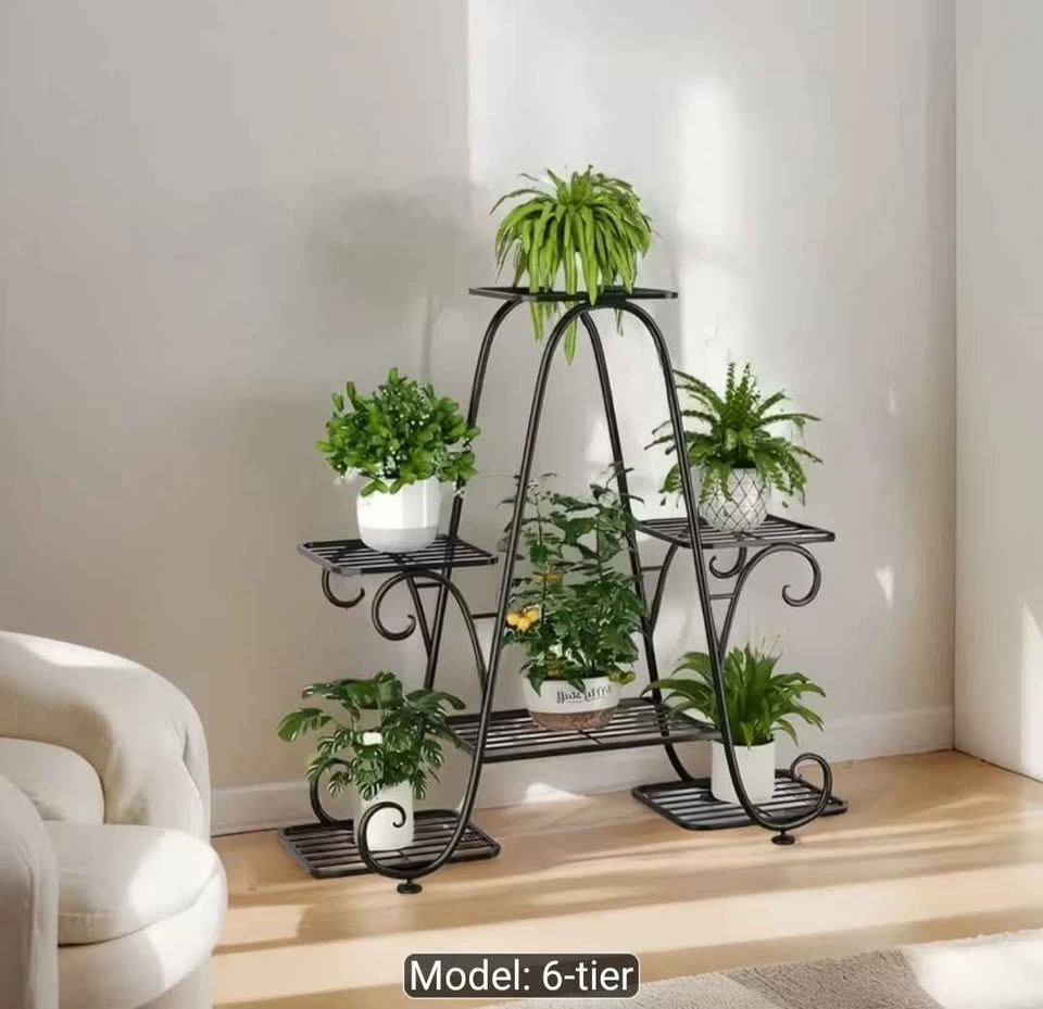 Black Metal Plant Stand - Multi-Level Freestanding Tall Stand - photo 2