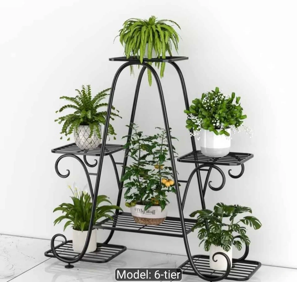 Black Metal Plant Stand - Multi-Level Freestanding Tall Stand - photo 3