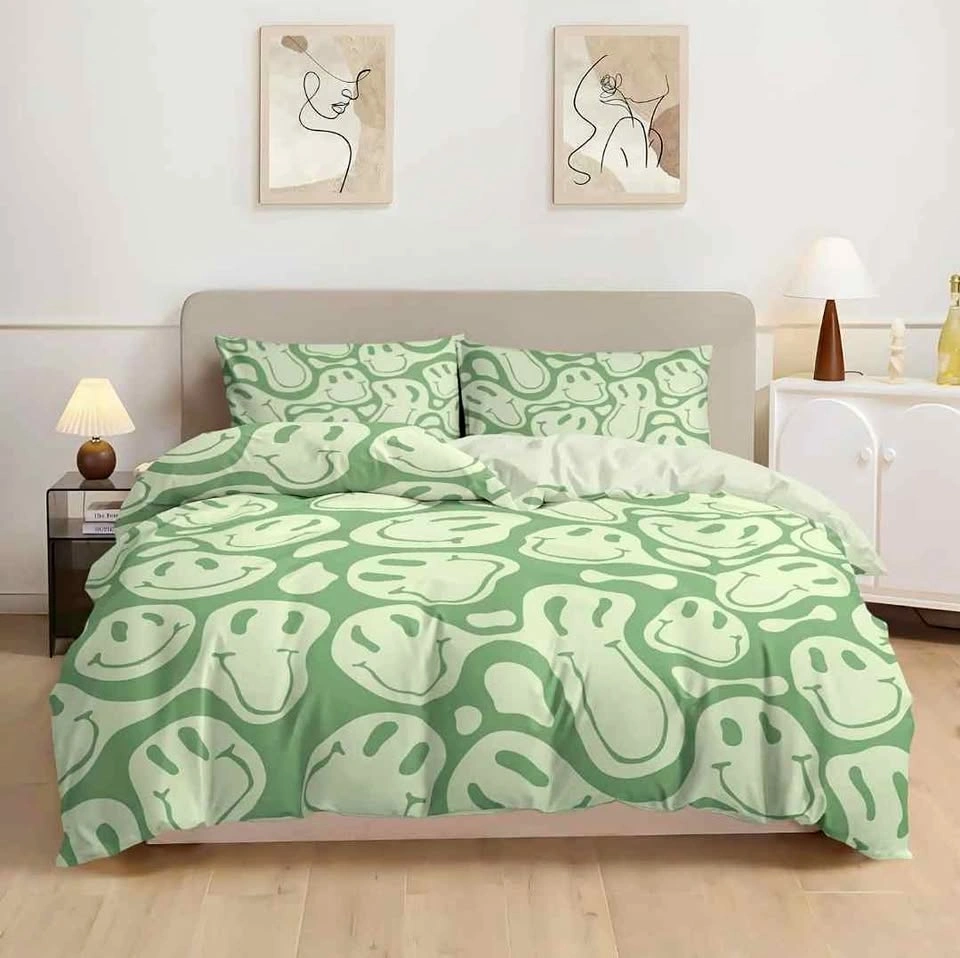 Kids King Size Duvet Cover Set - Green Smiley