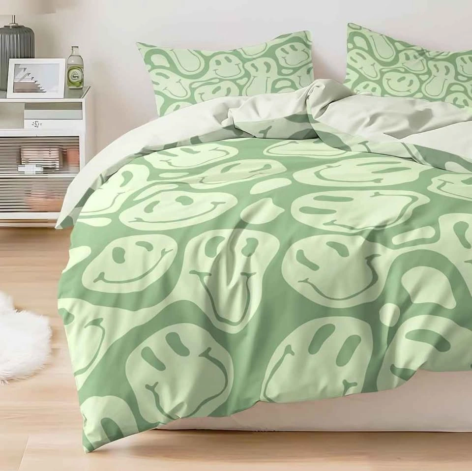 Kids King Size Duvet Cover Set - Green Smiley - photo 3