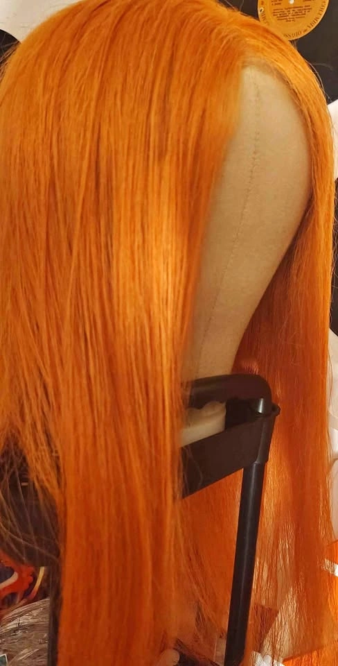 Lace frontal wig, orange/ dark strawberry blonde