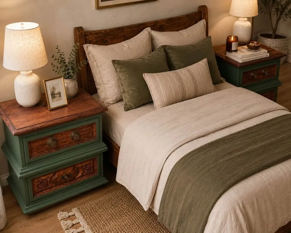 Refinished Gerard Collin's Nightstands - Green & Walnut - photo 5