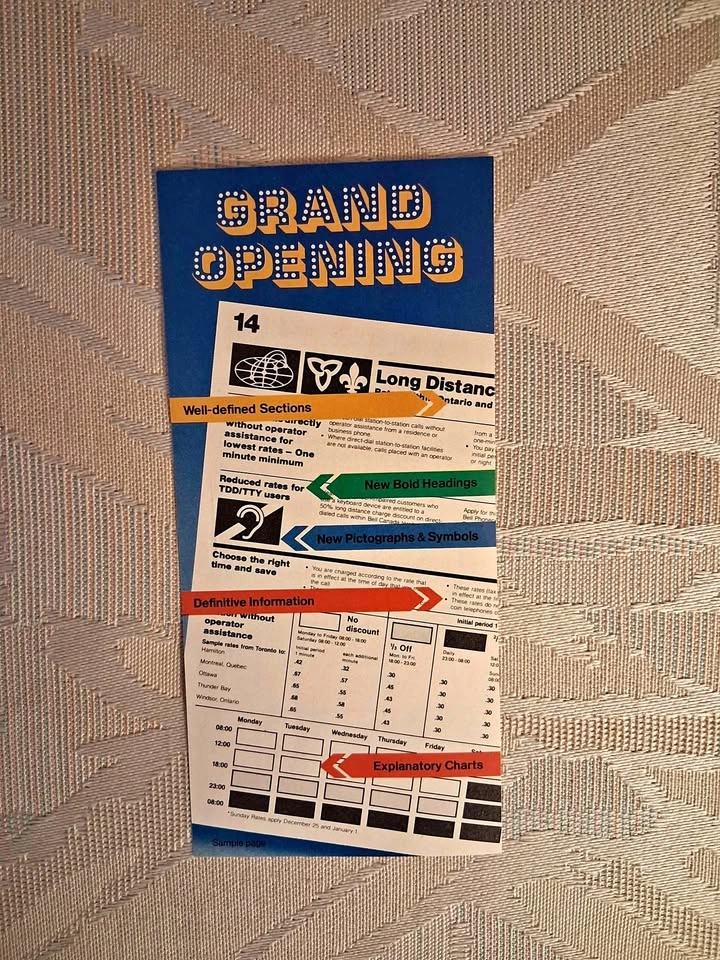 1983 Bell Telephone Directory "Grand Opening" Information Insert