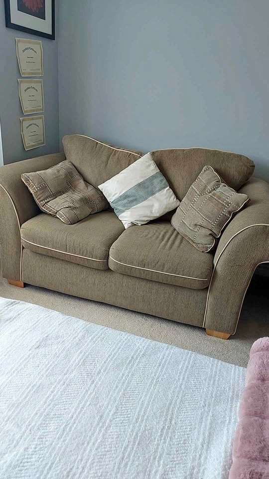 Olive Green Ribbed Sofa and Armchair Set