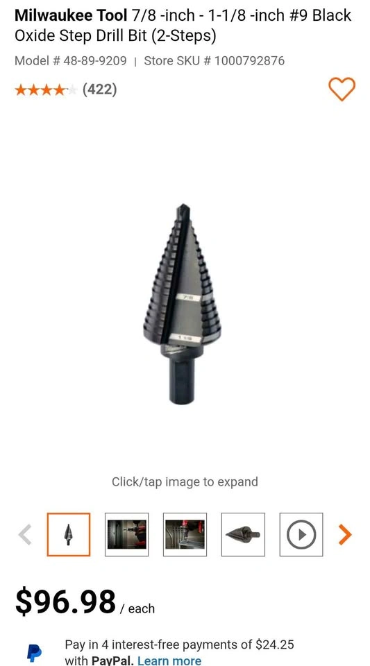 Milwaukee Step Drill Bit #9 (7/8"-1-1/8") Black Oxide - photo 2
