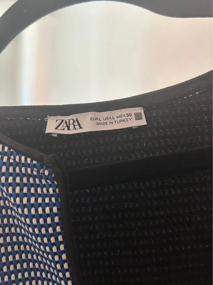 Zara Blue Patterned Short Sleeve Zipper Crop Top L - photo 4