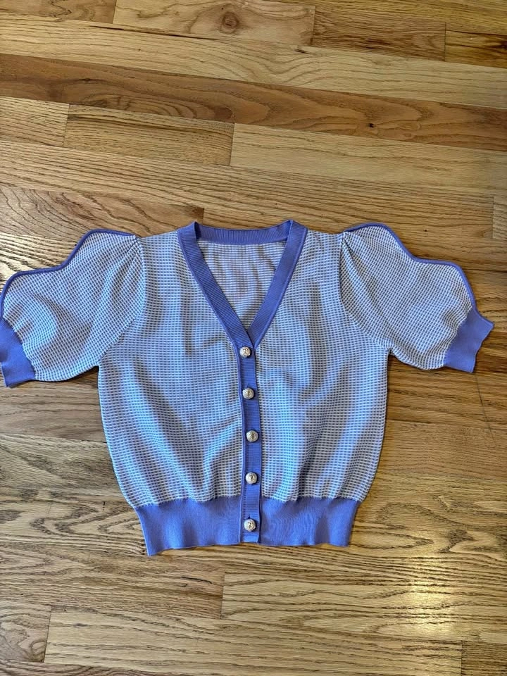 Womens Short Sleeve Button Sweater Top