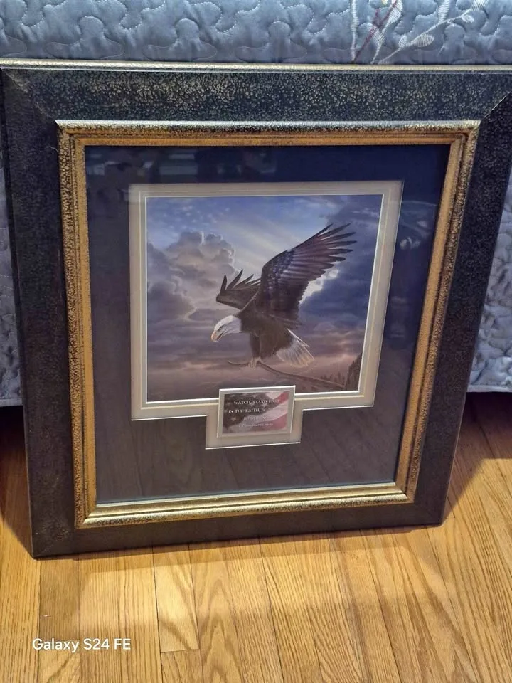 Framed Bald Eagle Art with 1 Corinthians 16:13 Verse