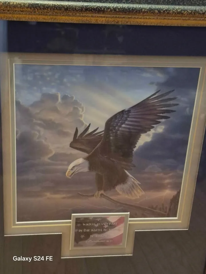 Framed Bald Eagle Art with 1 Corinthians 16:13 Verse - photo 2