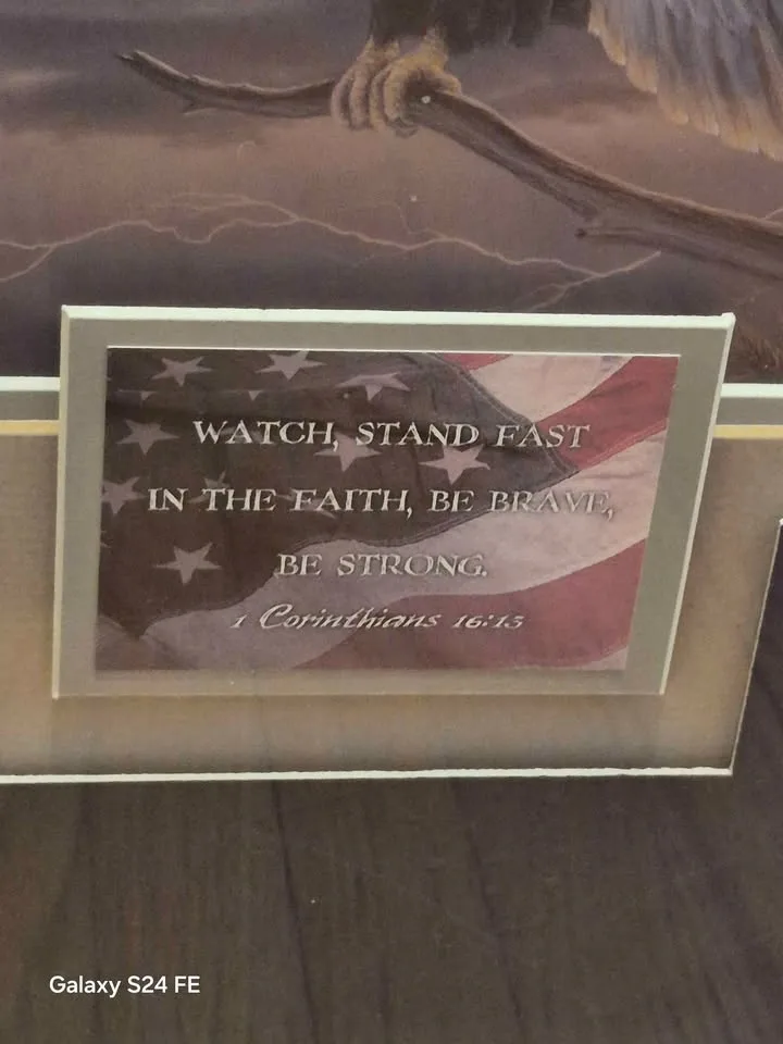 Framed Bald Eagle Art with 1 Corinthians 16:13 Verse - photo 3