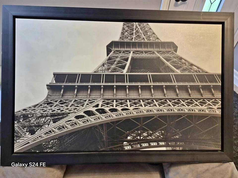 Framed Eiffel Tower Black and White Wall Art 39.25" x 26.25"