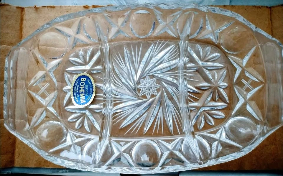 Vintage Bohemia Crystal Three-Part Divided Dish - photo 2
