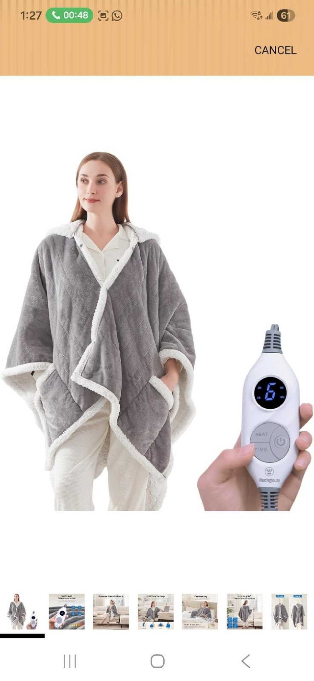 Westinghouse Heated Blanket Shawl Hoodie - New - photo 3