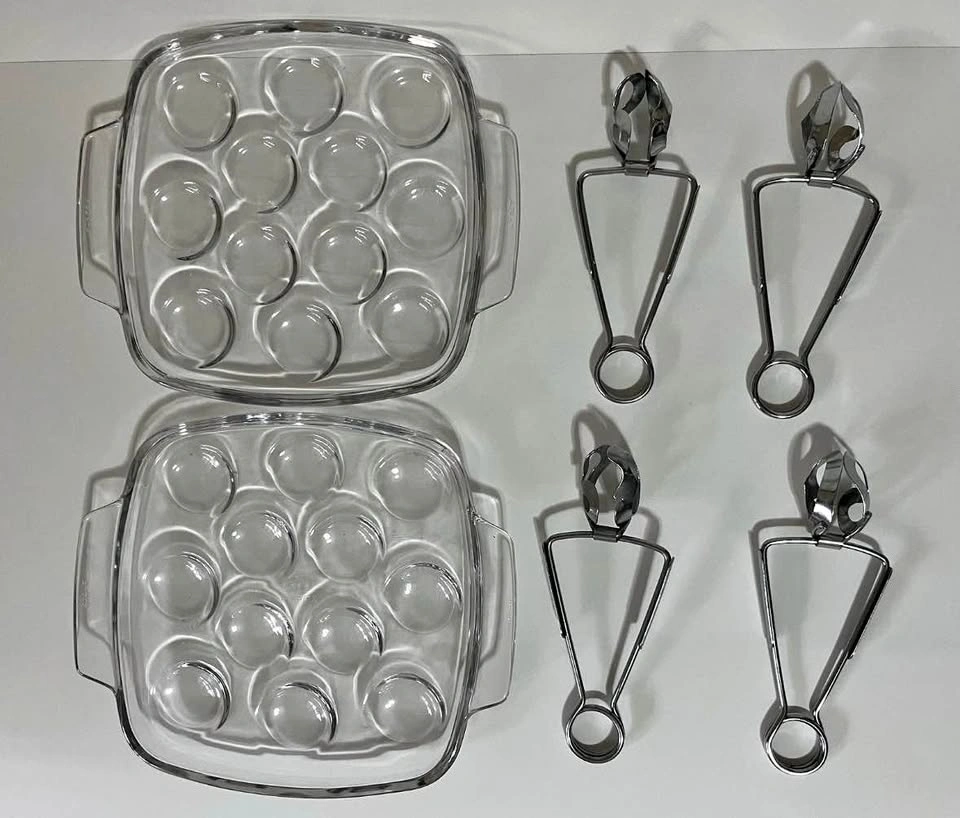 Vintage France Pyrex Escargot Set W/ Tongs