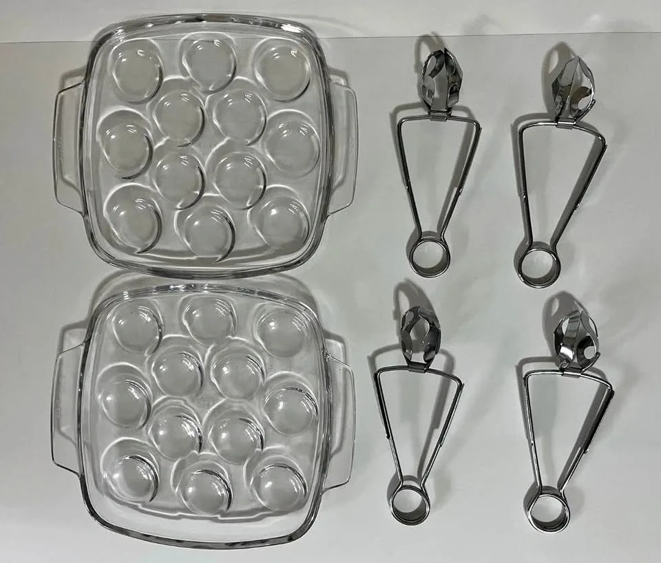 Vintage France Pyrex Escargot Set W/ Tongs