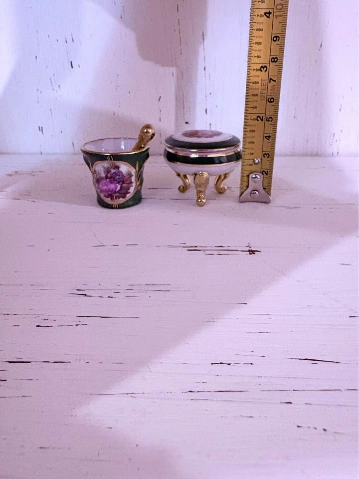 Limoges France Footed Lidded Trinket Box + Mortar & Pestle - photo 5