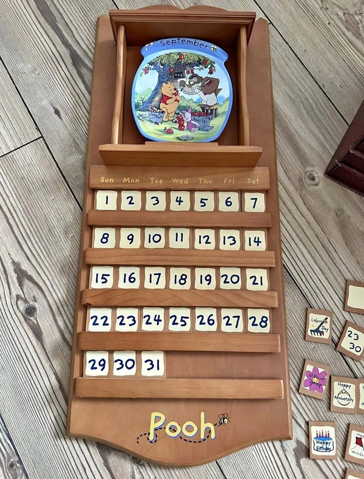 Winnie the Pooh Perpetual Calendar 24” Shelf Wood Wall Disney Br