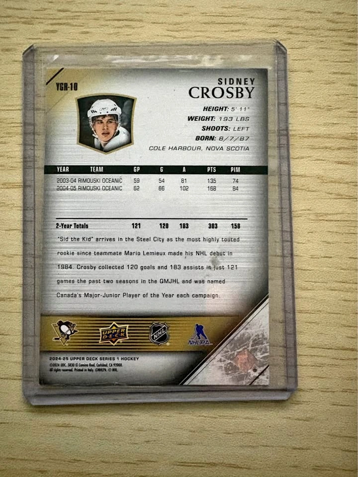 Upper Deck 2024-25 Series 1 Sidney Crosby Rookie Card